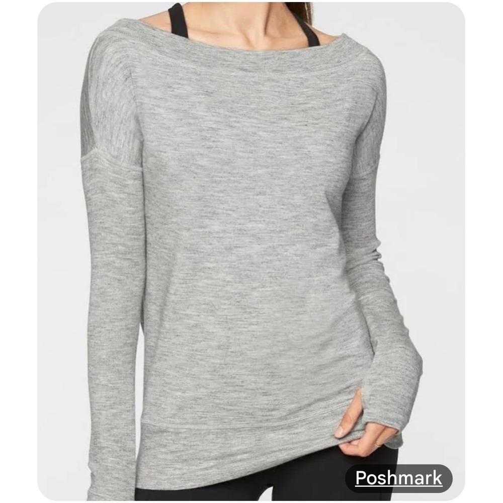 Athleta Heather Gray Long Sleeve Thumb Hole Top Lightweight Comfy Size S‎